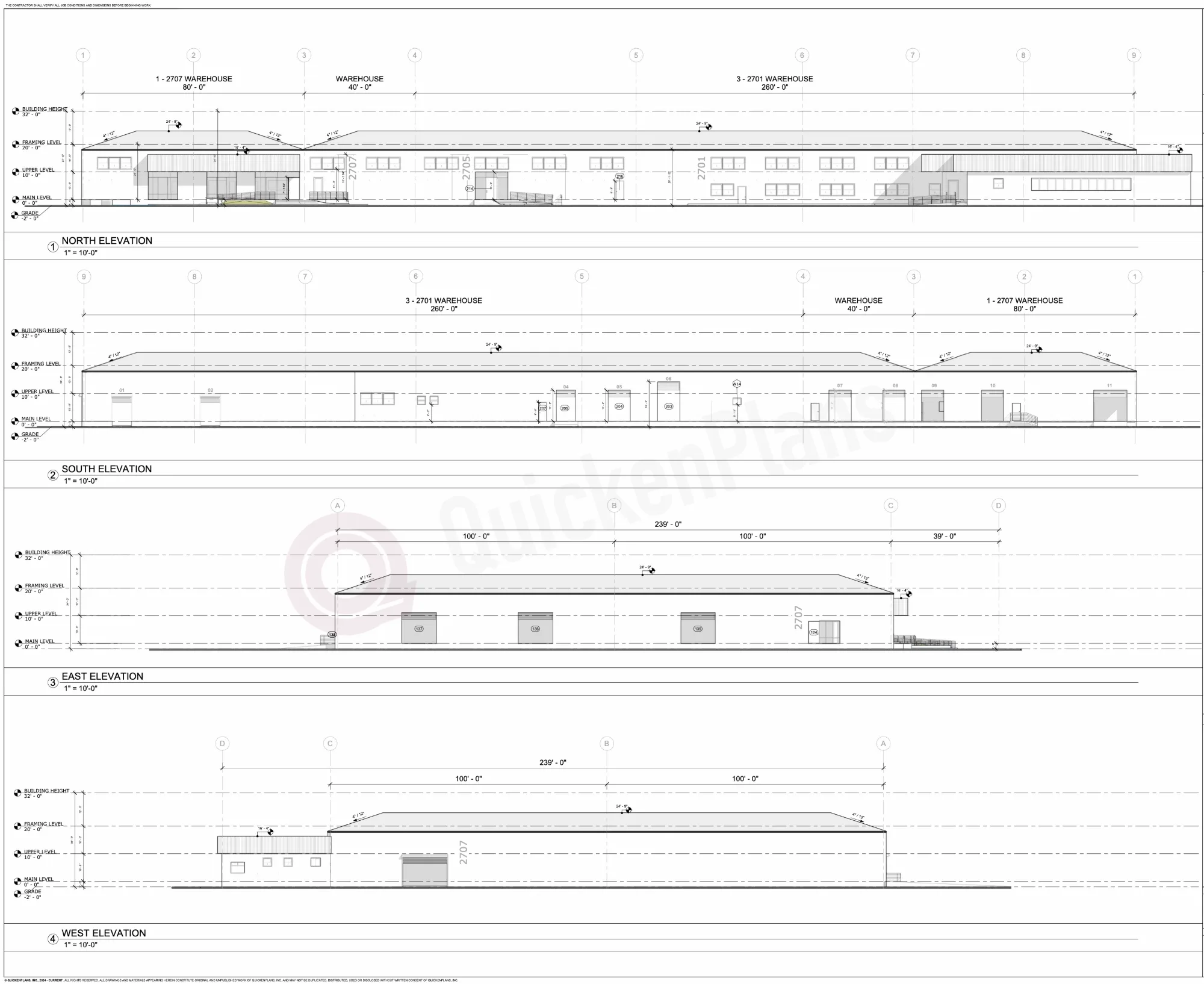 Plan sample — commercial warehouse, exterior elevations