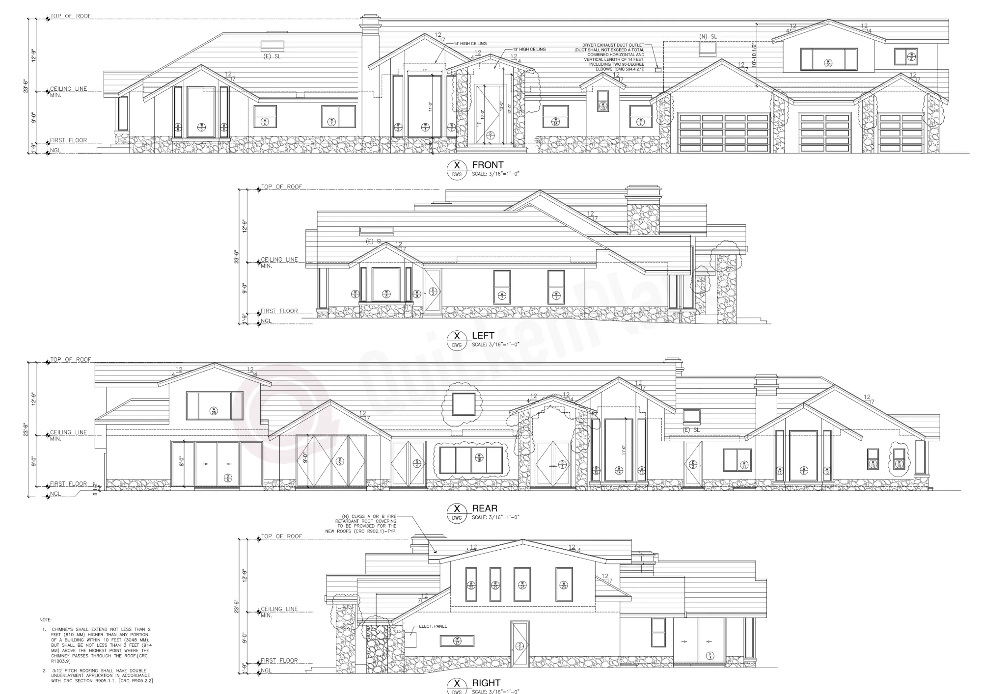 Plan sample — custom home remodel, exterior elevations